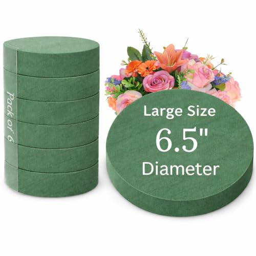 FLOFARE Pack of 6 Floral Foam Round Blocks for Flower Arrangements Green Florist Flower Foam for Fresh & Artificial Flowers 6.5 Wedding & Party Dcor