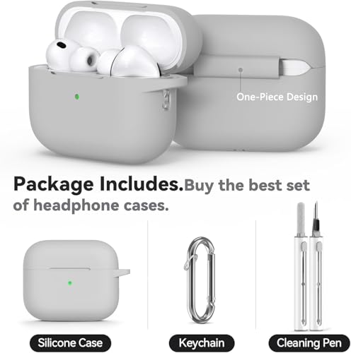 Image of Meyaar for AirPods Pro 3 Case 2025 with Cleaner Kit,Soft Silicone Protective Cases for Apple AirPods Pro 3rd Generation Case for Women Men,AirPod Pro 3 Cases Cover Accessories with Keychain(LightGrey)