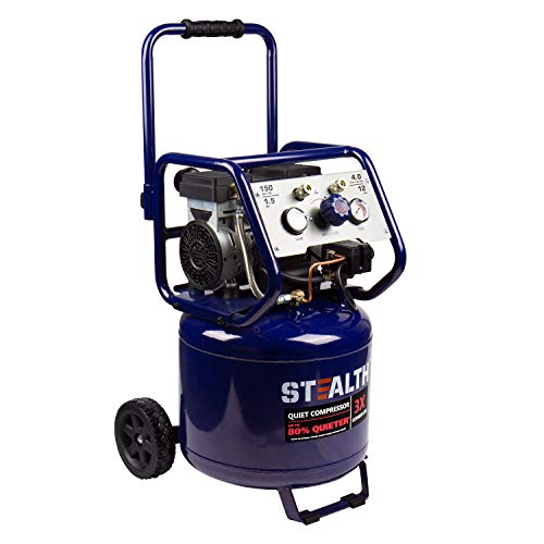 Stealth 12 Gallon Ultra Quiet Air Compressor, 1.5 HP Oil-Free Peak 150 PSI 68 Decibel,5 CFM @ 40 PSI 4 CFM @ 90 PSI Silent Portable Long Life Electric Air Compressor W/Wheel for Garage - Image 4