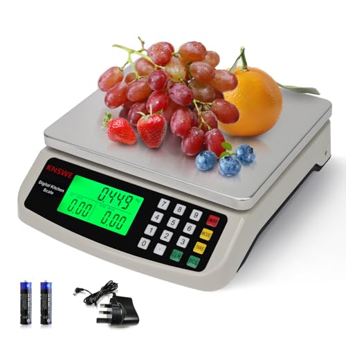 KNSWE Large Digital Kitchen Scale 40KG/1G Weigh Food Scales Stainless Steel for Meal Prep Cooking Meat Baking Bread Tare Function Accurate Counting for Parts and Coins with Full View LCD Display