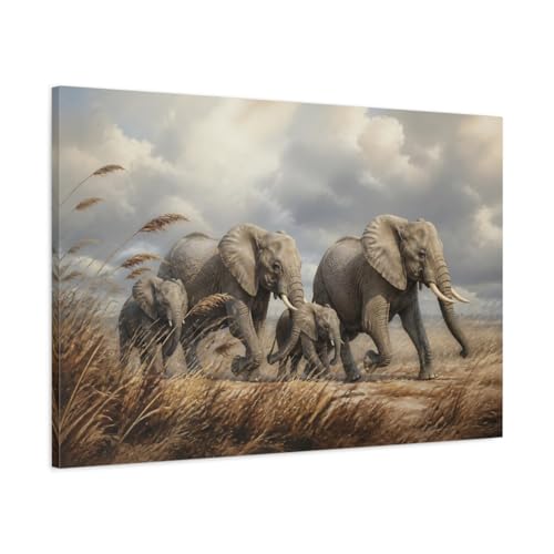 Tableau éléphants réaliste 90x60 cm sur toile pour décoration de salon horizontal