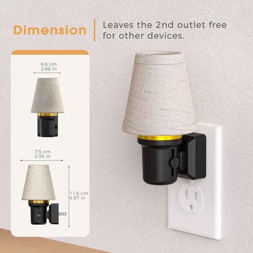 Image of Briignite LED Night Lights Plug into Wall, 2 Pack Linen Fabric Round Platform Decorative Night Light, Dusk to Dawn Sensor,0-100LM Dimmable Vintage Lamp Nightlight for Bedroom Living Room Hallway