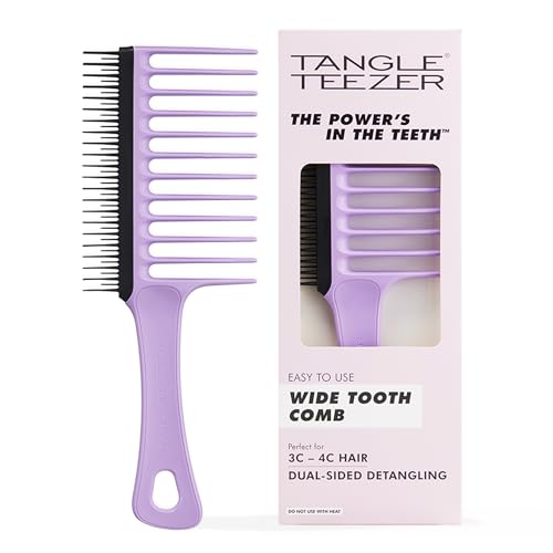 Tangle Teezer Wide Tooth Comb - Peine de Púas Anchas - Ideal para Cabello Rizado y Afro 3C-4C - Desenreda y Reduce la Rotura - Púas Flexibles de Doble Altura - Define Rizos - Lila y Negro