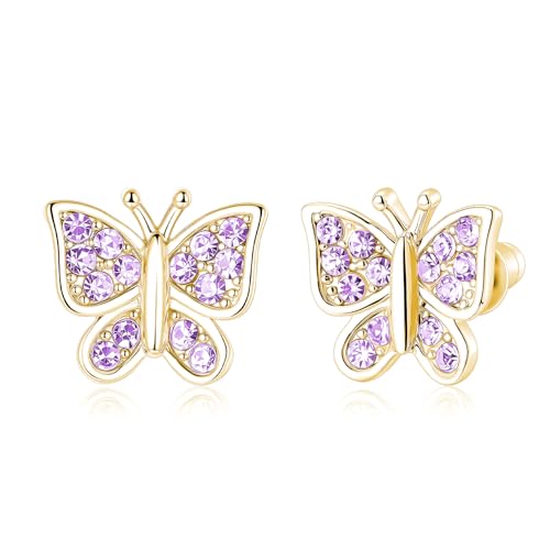 Image of Crystal Butterfly Earrings,Inlaid with Zirconia,Hypoallergenic Children's Diamond Silver Earrings,Birth Gift Birthday Valentine's Day Mother's Day Graduation Gift