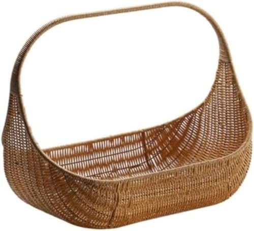 Fiyyuga かご 雑貨 収納バスケット フルーツバスケット おしゃれ 田園風 持ち手付き 小物 手編み お菓子小物 花 野菜 浅型 お花見 運動会 キャンプ 旅行 お出かけに適用 (1個,小さい(34*7*23cm))