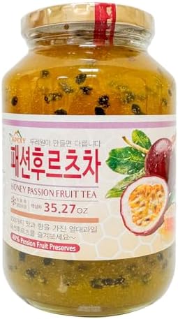 Apexy Authentic Korean Honey Passion Fruit Tea, Passionfruit Puree , Just Add Hot Water, Gourment Blend for Smoothies, Cocktails Desserts and Spread, No Artificial Colors, Versatile and Natural Delight, Made in KOREA 35.27oz (1kg). (Honey Passion Fruit)