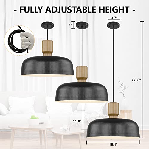 Image of Darkaway Large Industrial Pendant Light Fixtures with Hammered Metal Shade, 2Pack Black 18.1inch Oversized Pendant Lighting for Kitchen Island Hanging Lamp Adjustable Height