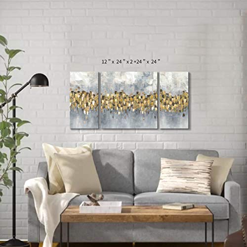 Tar Tar Studio Abstract Golden Canvas Wall Art: Modern Painting Print Artwork On Canvas For Living Room (Overall 48''W X 24''H, Multiple Sizes) #TOP3