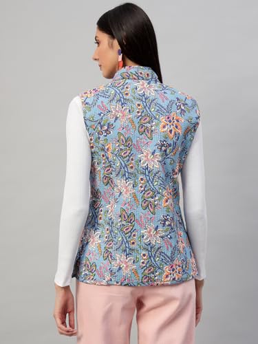 Image of Ravaiyaa - Attitude is everything Women's Floral Printed Reversible Quilted Jacket Coat Blazer Jacket Sleeve Less Waistcoat