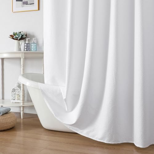 OWENIE White Shower Curtain for Bathroom 84 Inches Extra Long Elegant 3D Embossed Textured Cloth Waffle Shower Curtain Modern Luxury Hotel Style Water Repellent Machine Washable 72X84 White