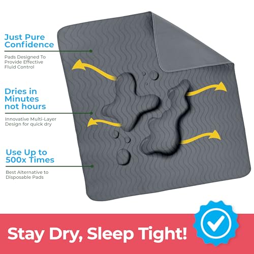 Image of 4 Pack Waterproof Reusable Heavy Absorbency Incontinence Bed Pads 34 inchx36 inch | Utopia Bedding Washable Underpads, Chuck Pads for Adults, Kids, Elderly and Pets, Bedwetting Pads for Sofa and Couch, Grey