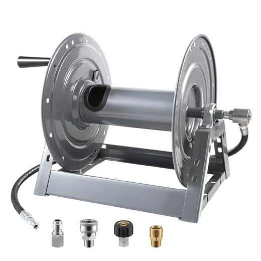 M MINGLE Pressure Washer Hose Reel 300ft, Heavy Duty Hose Reel, Manual Crank Power Washer Hose Reel with Swivel Arm, Wall/Floor/Truck Mounted, 4000 PSI