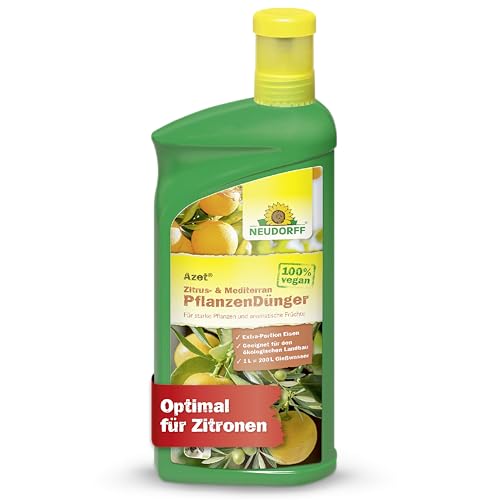 Neudorff Azet Zitrusdünger und mediterraner PflanzenDünger 1L flüssig - 100% natürlicher Zitronenbaum Dünger mit Extra Eisen für aromatische Zitronen Orangen und Oliven