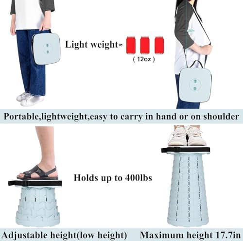 Fishboy Upgraded Collapsible Stool, 400lbs Max Weight, Lightweight But Sturdy, Portable Retractable Folding Telescoping Foldable Camping Stool for Adults Outdoor Fishing Hiking BBQ — view 3