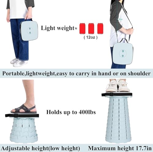 Fishboy Upgraded Square Collapsible Stool, 400lb Max Weight, Lightweight But Sturdy, Portable Retractable Folding Telescoping Foldable Camping Stool for Adults Outdoor Fishing Hiking Travel BBQ - Thumbnail 4