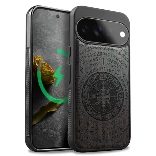Coque compatible Magsafe pour Pixel 11 magnétique antichoc en bois sombre