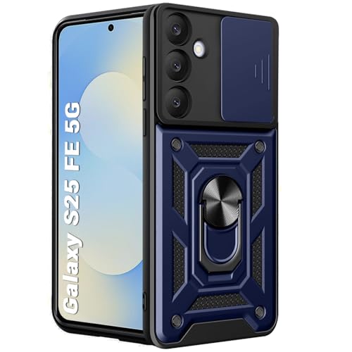 Image of TheGiftKart Tough Armor Bumper Back Cover Case for Samsung Galaxy S25 FE 5G | Sliding Camera Cover, Kickstand & Ring Holder | 360 Degree Protection Back Cover Case for Samsung S25 FE (PC & TPU, Blue)