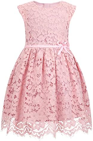 ALLOVIN Mädchen & Kleinkinder A-Linien Spitzenkleid ärmellos Blumenmädchen Geburtstag Hochzeit Perlenschleife 2-12 Jahre