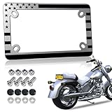 FBJTDQ Motorcycle License Plate Frame - American Flag Stainless Steel Bike Tag Plate Holder, USA Patriotic Heavy-Duty Metal Bracket with Mounting Screws Nuts Caps, 1 Pack
