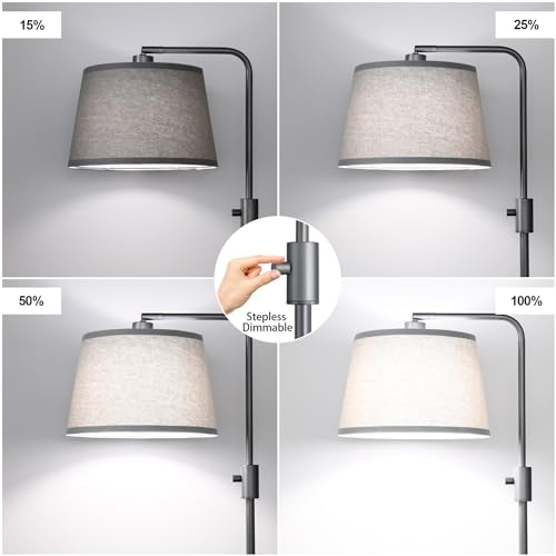 Image of 【Upgraded】 Dimmable Floor Lamp, 1000 Lumens LED Edison Bulb Included, Arc Floor Lamps for Living Room Modern Standing Lamp with Linen Shade, Tall Lamps for Living Room Bedroom Office Dining Room-Grey