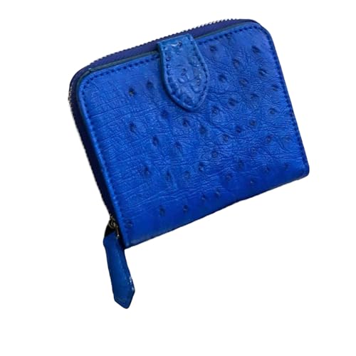Minimalist Wallets Credit Card Holder Genuine Ostrich Wallets Belly Leather women's Ostrich mini walllets leather for womens (Blue)