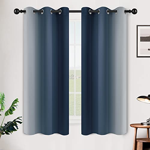 Image of SimpleHome Ombre Navy Blue to Grey White Curtains for Living Room 42Wx63L | Room Darkening Curtains for Bedroom,Gradient Light Blocking Curtain,Thermal Insulated Grommet Window Drapes,2 Panels,63 Inch
