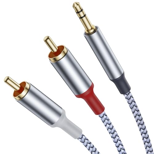 Ticenpe Câble RCA Jack 3.5mm 2M, Câble Cinch Jack Audio 3.5mm Mâle vers 2 RCA Mâle Auxiliaire Stéréo Compatible avec TV PC Tablette Amplificateur Chaîne HiFi DVD Barre de Son Home Cinéma Enceinte