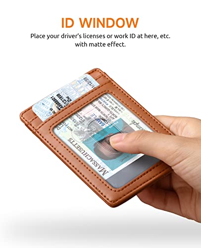 Buffway Mens Slim Wallet, Minimalist Thin Front Pocket Leather Credit Card Holder with RFID Blocking for Work Travel