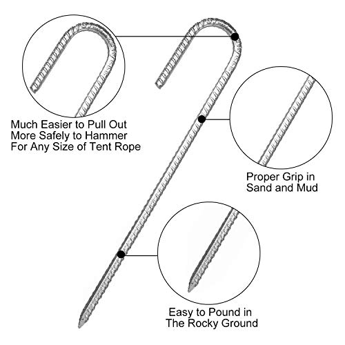Expery 10Pack 12” Heavy Duty J Hook Ground Stakes, Galvanized Rebar Tent Stakes, Curved Steel Plant Support Garden Stake, Chisel Point End Stakes For Camping Tent, Swing Sets, Fence Stakes #TOP2