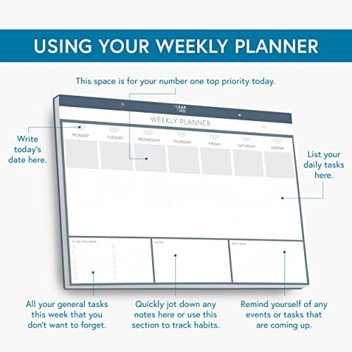 Weekly Planner Desk Pad by Clear Mind Concepts®  Premium A3 Size - 52 Undated Tear Off Sheets 120gsm Thick Paper - To Do Checklist Notes for Home Business Office Productivity Planning and Organising