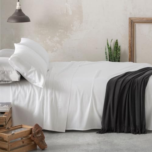 Burrito Blanco | Juego de sábanas 100% Algodón Satén 300 Hilos | Cama 160 cm (+Medidas Disponibles)| 3 Piezas (Encimera, Funda Almohada y Bajera) | Atelier Casa Color Blanco 405 (160x190/200cm)
