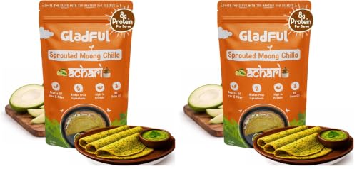 Image of Gladful Achari Chilla Mix - Low GI, Diabetes-Friendly & Gluten-Free - No Maida, Palm Oil & Trans-Fat - Vegan & High-Protein Chilla /Dosa Mix - Anytime Snack for Kids & Family - Pack of 2 (200g)