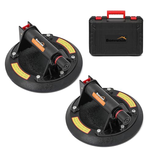 Bonvoisin バキュームリフター 2個セット 真空吸盤 サクションカップ 超強力 1個耐荷重110kg 200mm ガラス タイル 硝子 アルミ板 鉄板 マーブル 建材 荷物運搬 移動 収納ケース 日本語マニュアル