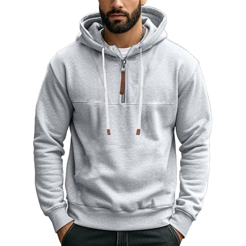 Mens Fleece Quarter Zip Pullover Hoodies for Men Long Sleeve Casual Hoodies Drawstring Fashion Sweatshirt