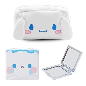 Cartoon Kitty Makeup Bag Anime Plush Cosmetics Case with Compact Mirror Kitty Makeup Case Kitty Capacity Bag for Women Girl