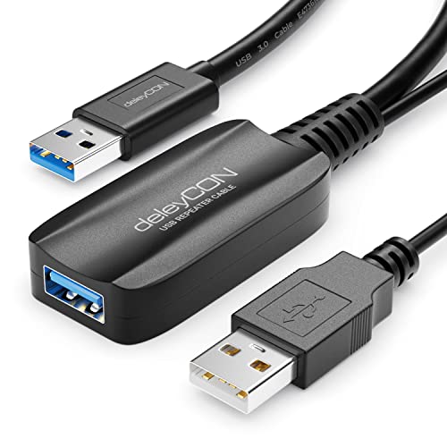 deleyCON 10m Aktive USB 3.2 Gen1 mit 5 GBit/s Verl&auml;ngerung und Signalverst&auml;rker - USB-A auf A - f&uuml;r PC, Computer, Laptop, Drucker, Scanner