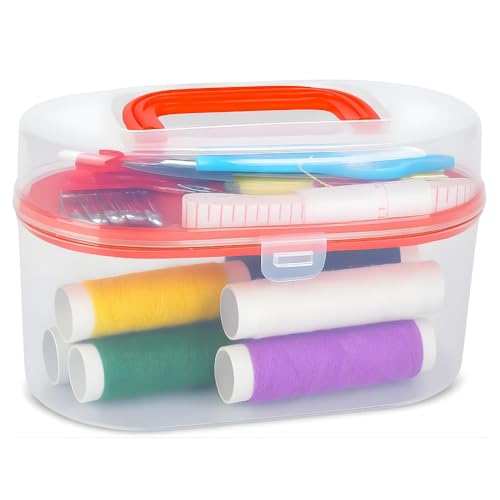 Kit Costura com Tesoura Agulhas Linhas Coloridas Fita Métrica e Acessórios em Estojo Maleta 55 Peças