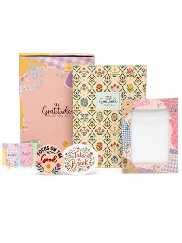 Image of DOODLE My Gratitude Journal Kit | A5 Hardcover Gratitude Journal | 132 Guided Pages for Daily Gratitude, Mindfulness & Self-Care | Wellness Journal with Premium Gift Box, Photo Frame, Magnetic Bookmarks & Inspirational Stickers (Flourish Garden)