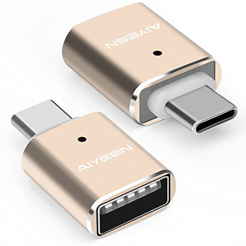 AIYEEN Adaptador USB C a USB(Paquete de 2), Adaptador OTG de USB C Macho a USB 3.0 Hembra Compatible con MacBook Pro 2019/2018/2017,MacBook Air 2018 y más Dispositivos Tipo-C, Oro