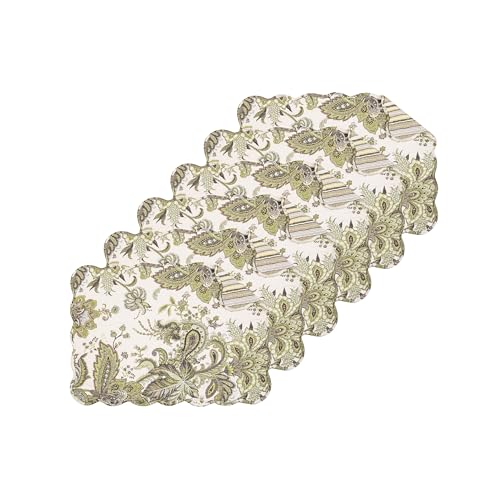 Image of 13 inch x 19 inch Amaya Quilted Vintage Floral Scalloped Jacobean Spring Set of 6