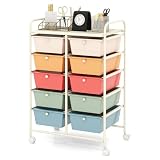 Picture of Moccha 10-Drawer Rolling Storage Cart - Under Desk Storage Drawers with wheels for Craft Art Supply Paper Salon, Scrapbook Paper Tools, Mobile Utility Cart for Classroom, Macaron
