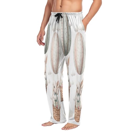 ALAZA Men's Easter Bunnies Baskets Easter Eggs Hot Air Balloons Sleep Pajama Pant4