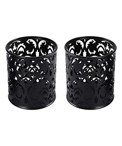 Lot de 2 pots ronds ciselés pour stylos/crayons Motif Fleur Noir Cover