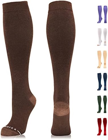 NEWZILL Compression Dress Sock (15-20mmHg) for Men & Women - Cotton Rich Comfortable Socks - Best Stockings for Business Casual, Running, Medical, Athletic, Edema, Diabetic (S/M, Brown)
