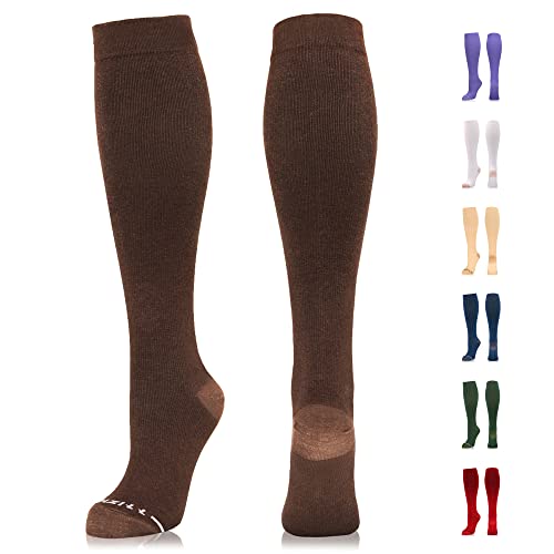 NEWZILL Compression Dress Sock (15-20mmHg) for Men & Women - Cotton Rich Comfortable Socks - BEST Stockings for Business Casual, Running, Medical, Athletic, Edema, Diabetic (L/XL, Brown)