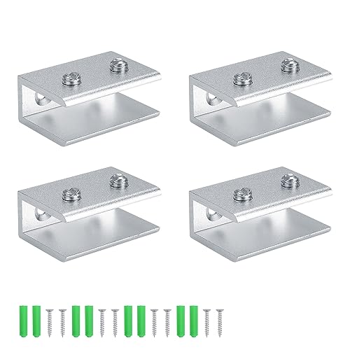 Soporte para Balda, DIYCUT 4 Piezas Soporte Estante Cristal Plata con Tornillos de Goma Blanda Antideslizante, Acero Inoxidable, Soporte Baldas Armario para Baño Sala de Estar Lugares Públicos