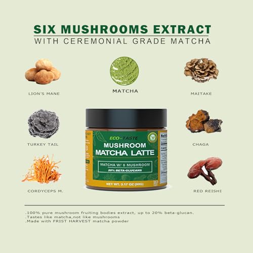 Matcha Latte Powder, Mushroom Extract with Ceremonial Grade Matcha Mix, 3.17oz Matcha Latte Powder, Mushroom Extract with Ceremonial Grade Matcha Mix, 3.17oz