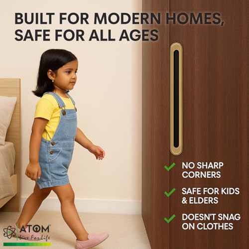 Image of Atom 13.8 Inches Sliding Concealed Brass Door Handle | Wardrobe Handle for Main Door, Cupboard, Drawer, Almirah & Kitchen Cabinet (Set of 2, CH-317) | Profile Handles for Kitchen Cabinets