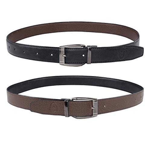 Image of Keviv PU-Leather Formal, Casual & Reversible Belts For Men (Black /Brown) (GB-)