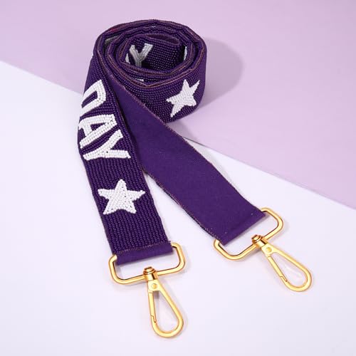 Image of Game Day Replacement Crossbody Wide Shoulder Straps Beaded Game Day Football Sport urse Strap Replacement (Purple White)